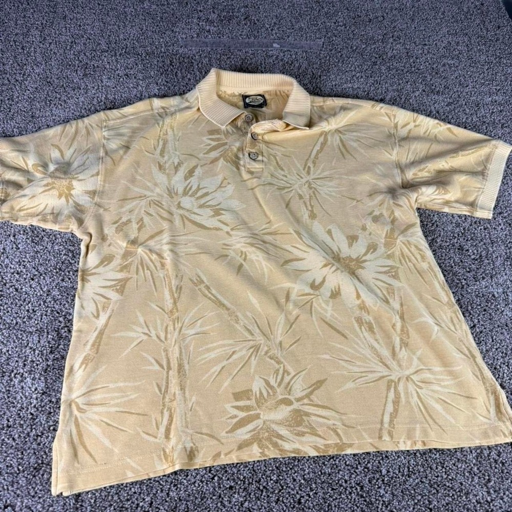 Tommy Bahama Mens Large Yellow Tropical  Bamboo Cotton Polo Shirt Short Sleeve